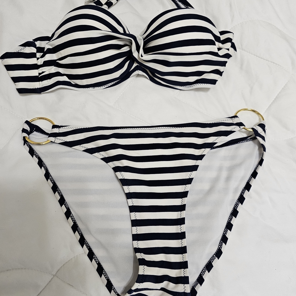 Blue and White Striped Bikini Set Swimwear